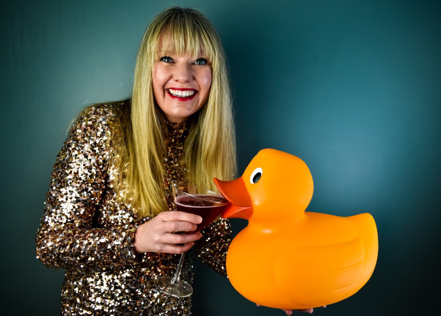 Lorraine Hoodless publicising her 2023 Edinburgh Fringe show with a duck.