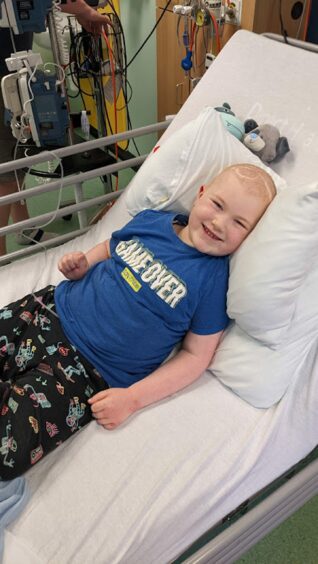 Sandy Stewart (6) pictured in hospital having treatment after being diagnosed with a brain tumour.