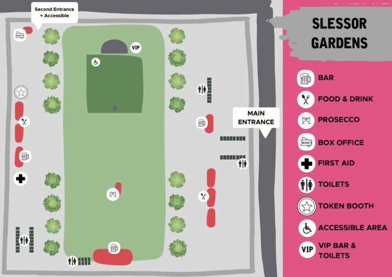 A site map of Slessor Gardens.