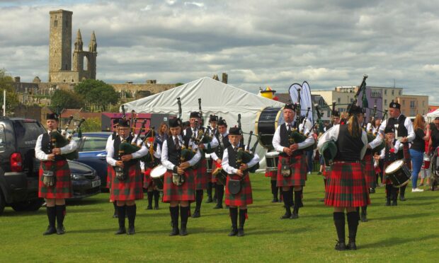 Pipe band at St Andrews Harbour Gala in 2022. Image: Marion Mason