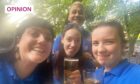 Chloe Burrell, Harrison Porritt, Leah Menzies and Melissa Thomson enjoy a beer garden in the sun. Image: Chloe Burrell/DC Thomson.