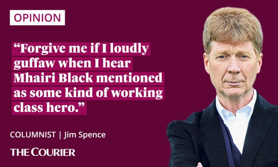 The writer Jim Spence next to a quote; "Forgive me if I loudly guffaw when I hear Mhairi Black mentioned as some kind of working class hero."