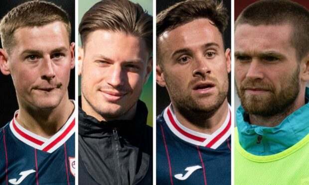 From left: Raith Rovers' Scott McGill, Kevin Dabrowski, Lewis Vaughan and Sam Stanton. Images: SNS.