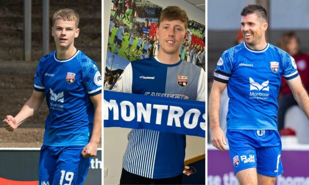 Callum Grant, Kane Hester and Terry Masson of Montrose FC.