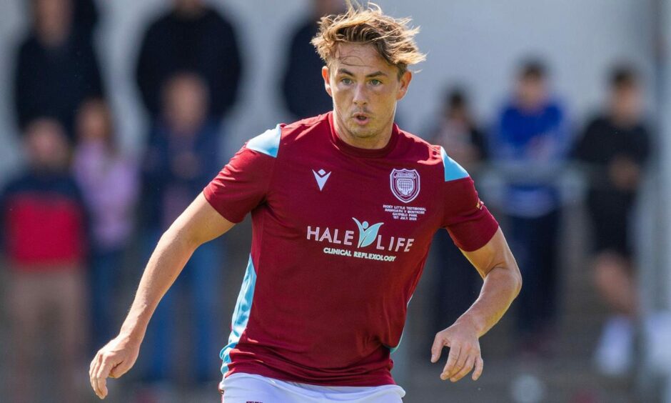 Scott Allan playing for Arbroath FC in Ricky Little's testimonial game at Gayfield.