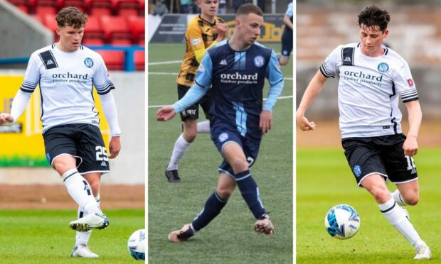 Adam Hutchinson, Darren Watson and Finn Robson have all made permanent moves from Dundee United. Image: SNS and Forfar Athletic.