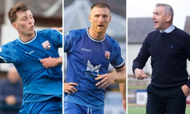 Kane Hester, Rory McAllister and Stewart Petrie of Montrose FC