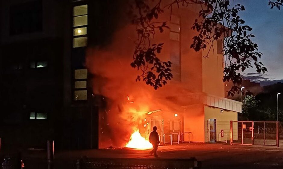 Firefighters tackle the blaze at West End Campus in Dundee.