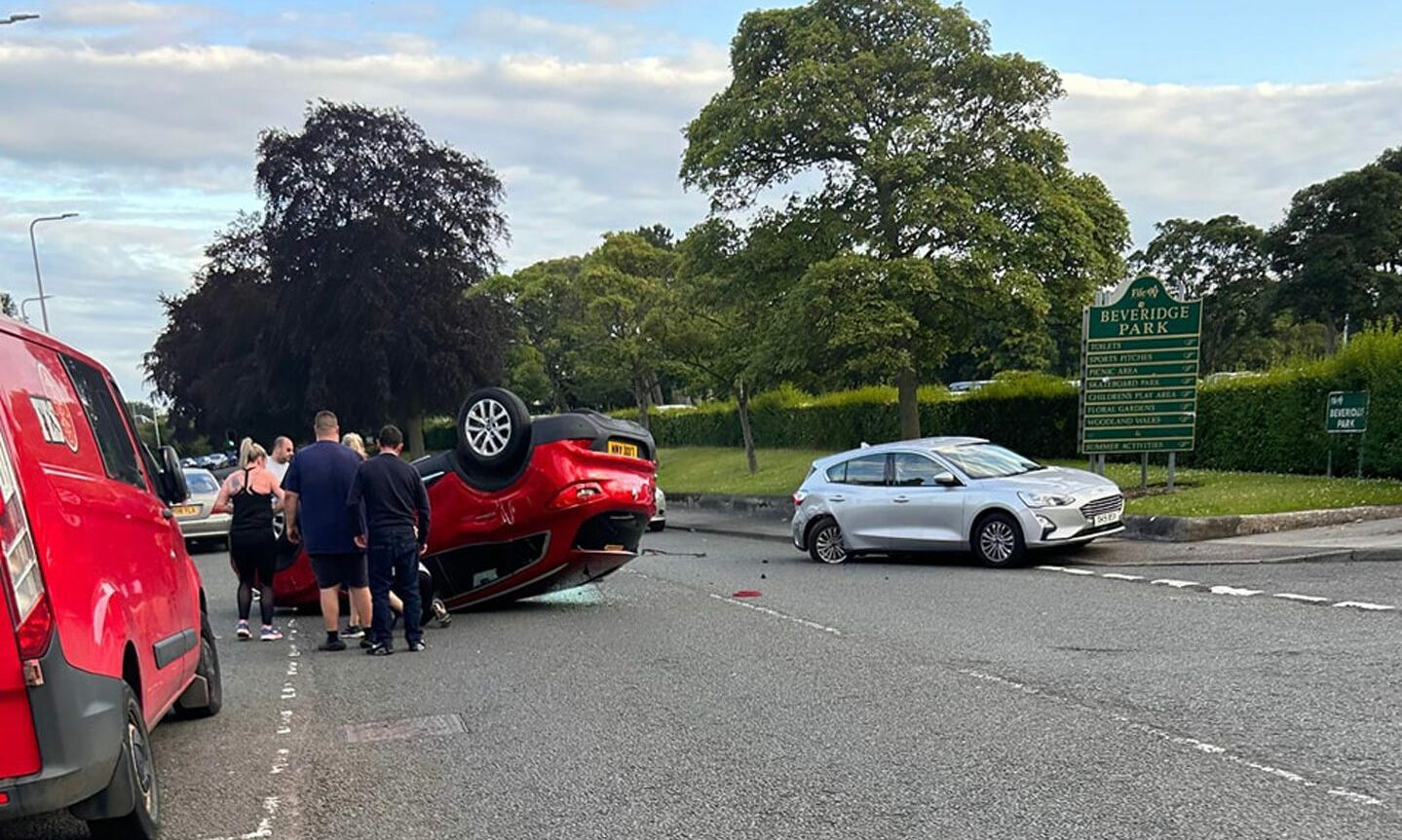 Emergency services called after car flips onto roof in Kirkcaldy
