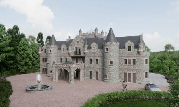 An artist's impression of how the castle, Logiealmond Lodge, will look.