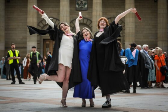 Graduating in Sociology, Eve Morrison, 21, Corinna O'Malley, 21, and Sophia Forman, 23. Image: Mhairi Edwards/DC Thomson