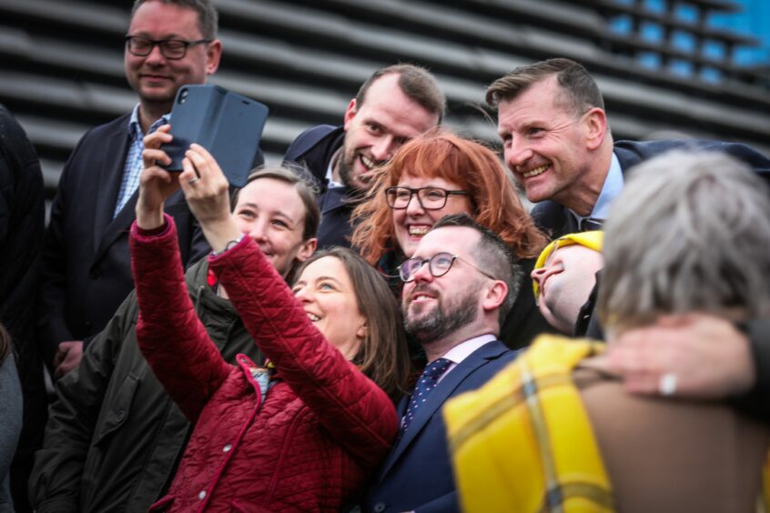 Mhairi Black among a group of SNP MPs taking a selfie outside the V&A Dundee museum following the 2019 General Election.