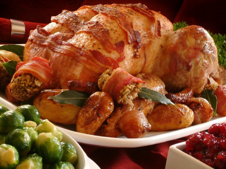 A roast turkey Christmas Day dinner