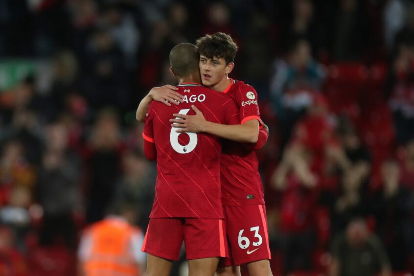 Liverpool's Owen Beck and Thiago Alcantara.