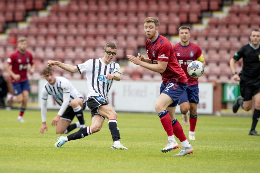 Andrew Tod, pictured shooting at goal, has impressed for Dunfermline so far this season. Image: Craig Brown/DAFC.