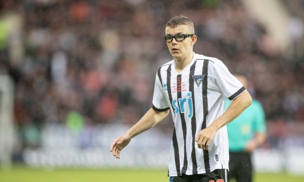 Andrew Tod pictured wearing his 'sports glasses' during a game for Dunfermline Athletic F.C.