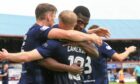 Dundee celebrate after Lyall Cameron made it 1-1. Image: David Young/Shutterstock