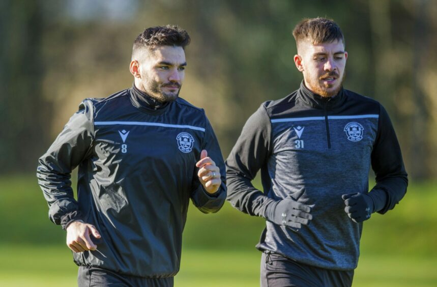 Tony Watt and Declan Gallagher pictured at Motherwell training