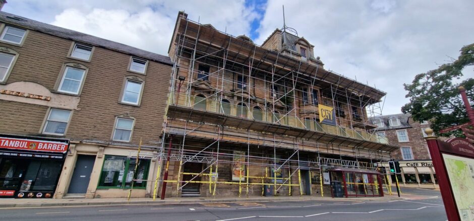 Scaffolding outside the Drummond Arms Hotel in Crieff.