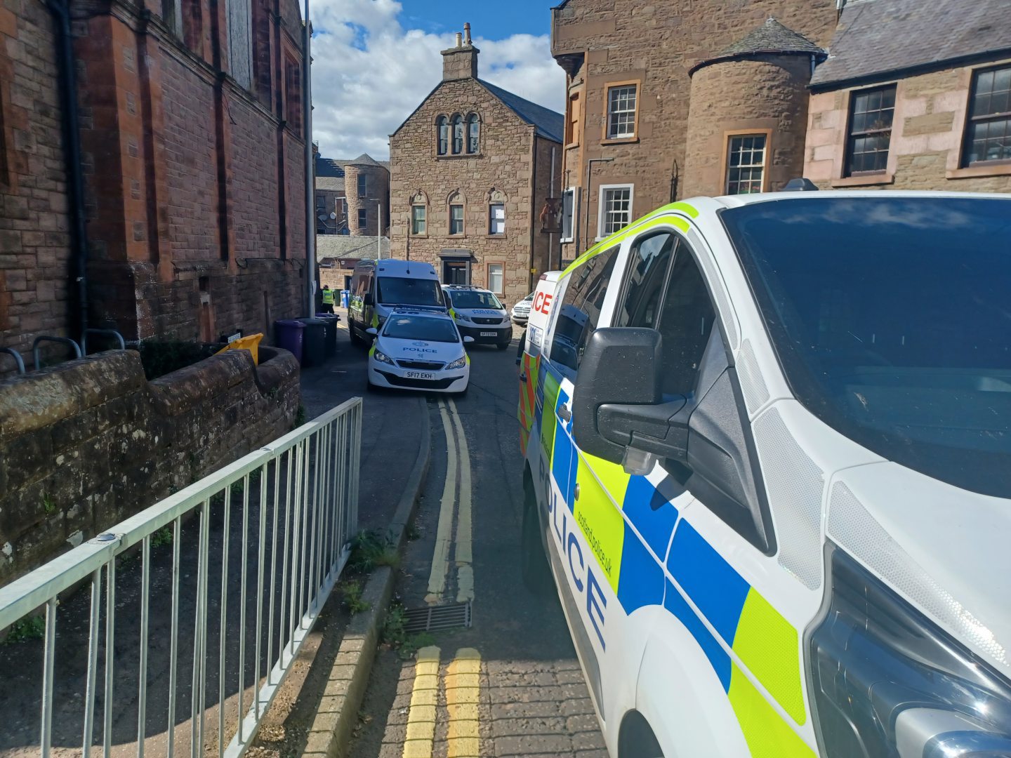 Police diverting traffic in Forfar.