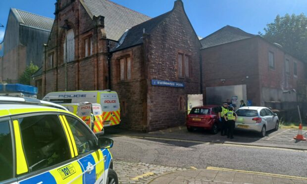 Emergency services at the old swimming pool. Image: Lindsey Hamilton/DC Thomson