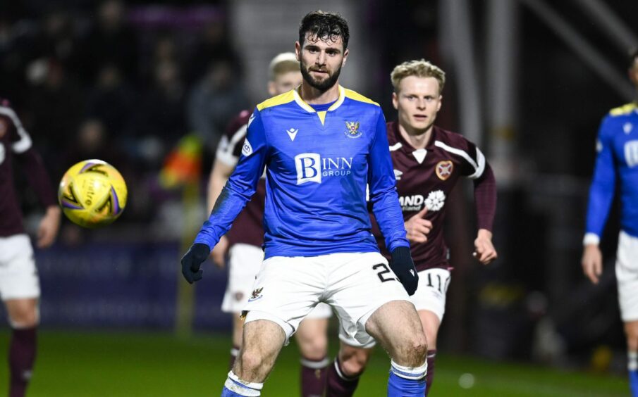 Nadir Ciftci holds the ball up for St Johnstone against Hearts.