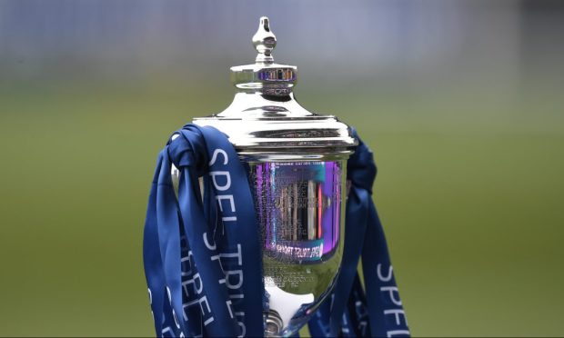 The SPFL Trust Trophy with ribbons tied around its handles