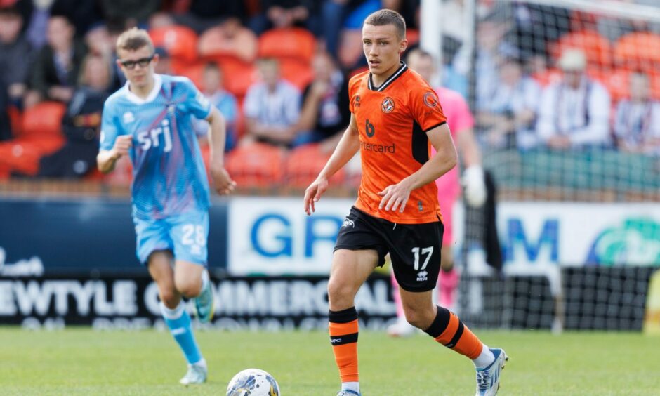 Archie Meekison in action for Dundee United against Dunfermline