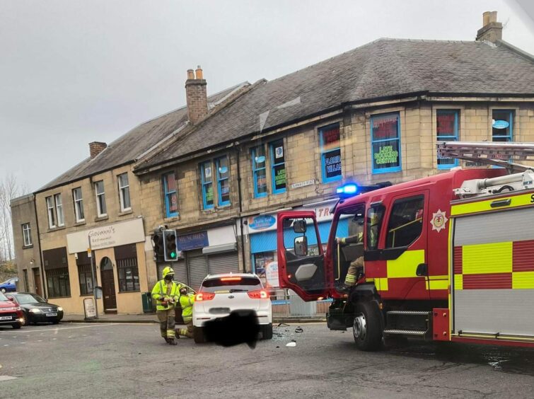 Crash between car and fire engine on Victoria Road/ Dunnikier Road, Kirkcaldy