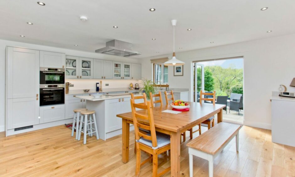 Kitchen dining space in 2 Lumbo Farm Steadings near St Andrews.