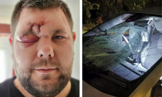 Picture of taxi's smashed windscreen which left Terry Finlay with serious head wound.