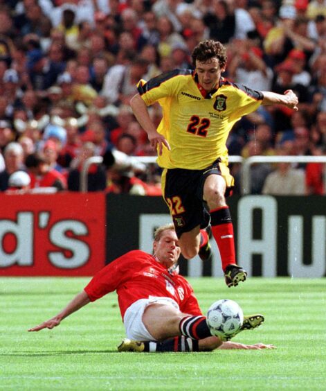 Christian Dailly representing Scotland against Norway at the 1998 World Cup