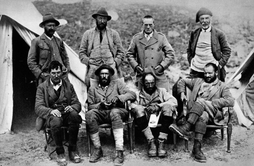 The 1921 British expedition to Mount Everest. Standing, from left: A.F.R. Wollaston, Charles Howard-Bury, Alexander Heron, Harold Raeburn. Seated, from left: George Mallory, Oliver Wheeler, Guy Bullock, and Henry T. Morshead. Image: Shutterstock.