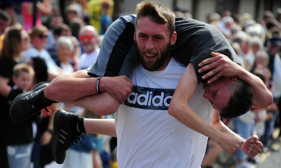 Wife carrying at the Scottish Coal carrying championships 2023