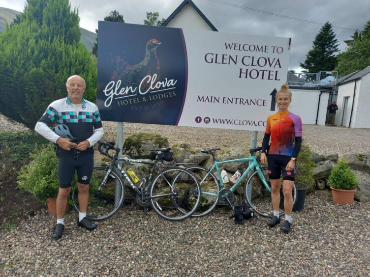 Graeme Dear and Lotte during the Angus glens cycle challenge for Hamish Dear's Warm Hugs