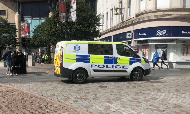 Police in City Square, Dundee.