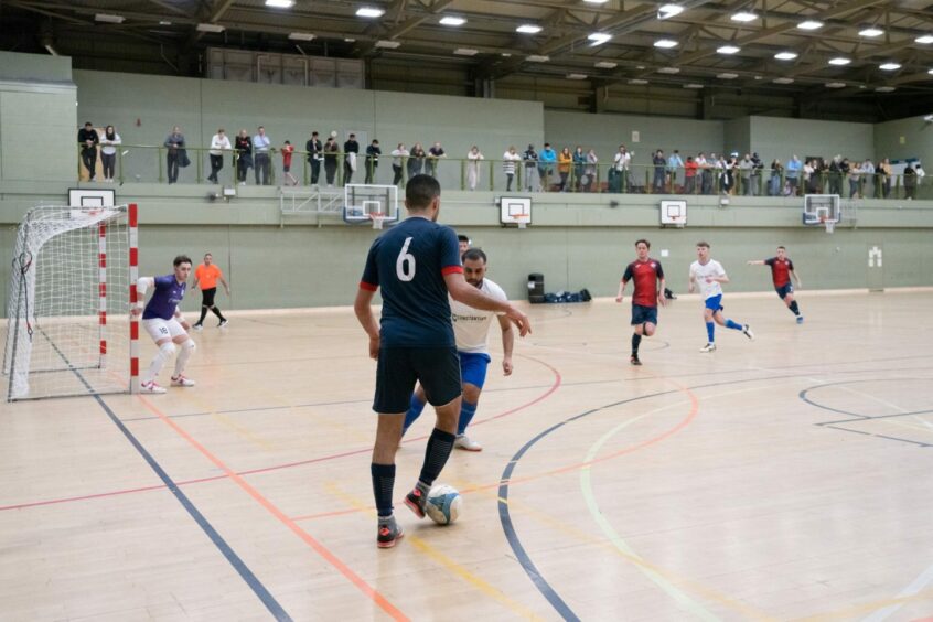 PYF Saltires (navy) face Dundee Futsal at DISC. Image: Scottish Futsal