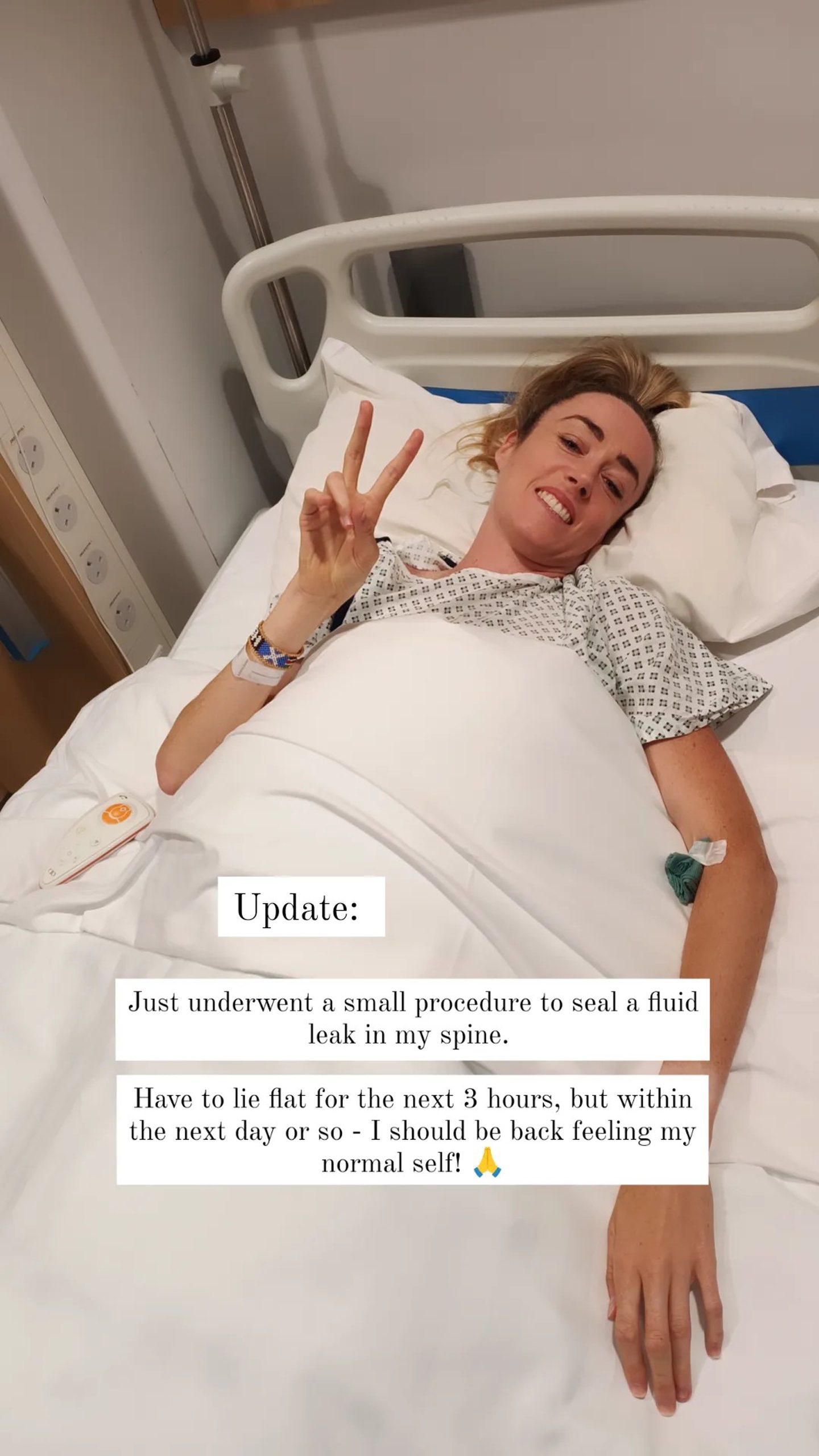 Eilish McColgan in a hospital bed after her operation.