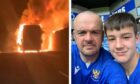 Chris Mitchell and son Lewis, who escaped a fire on a St Johnstone supporters' bus.