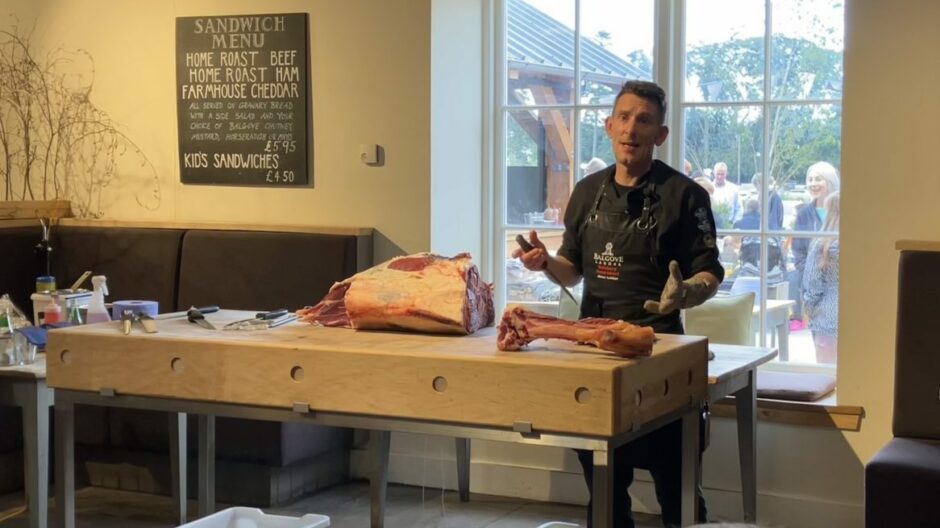 Balgove head butcher James Lothian demonstrated how to cut a leg of beef.