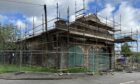 The old Newtyle station is clothed in scaffolding. Image: Graham Brown/DC Thomson