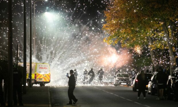 Disorder in Dundee saw police officers attached with fireworks. Image: Kim Cessford/DC Thomson