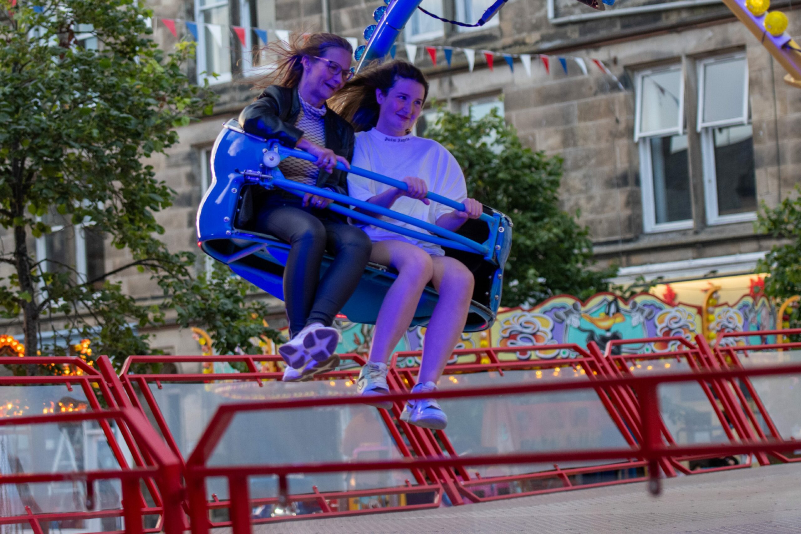 Braving the Sky Ride at Lammas Market, Market Street, St Andrews.