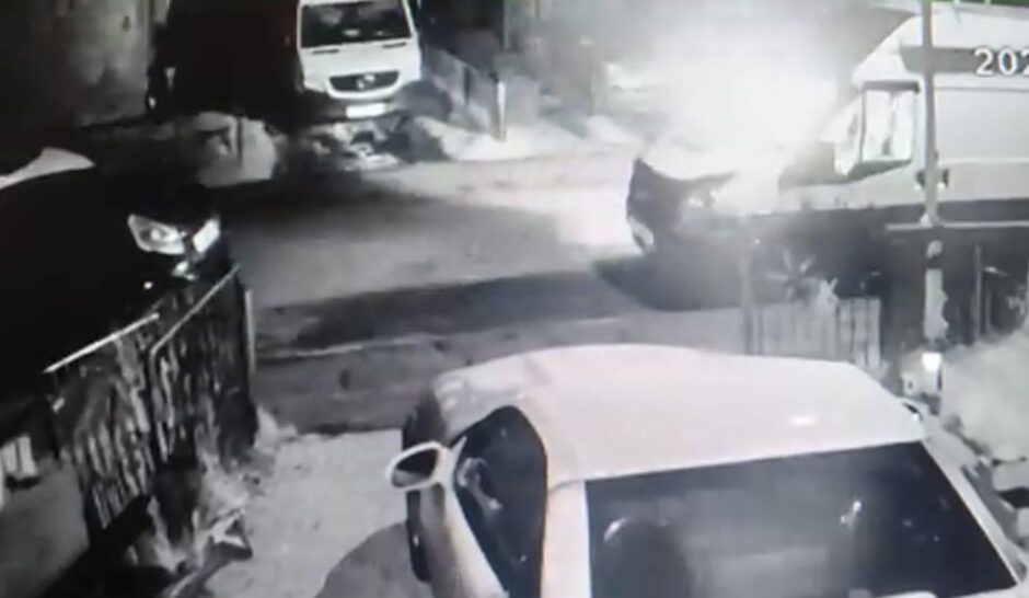 CCTV captured the moment the fire starts inside the van parked on a Kelty street.