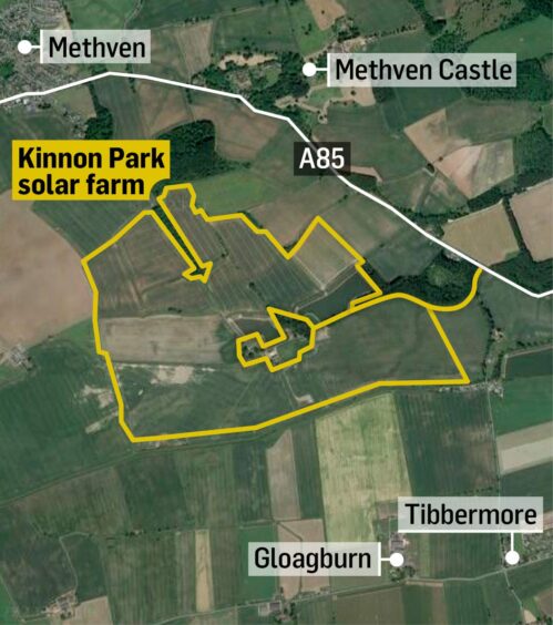 Map showing proposed site of Kinnon Park solar farm near Methven.