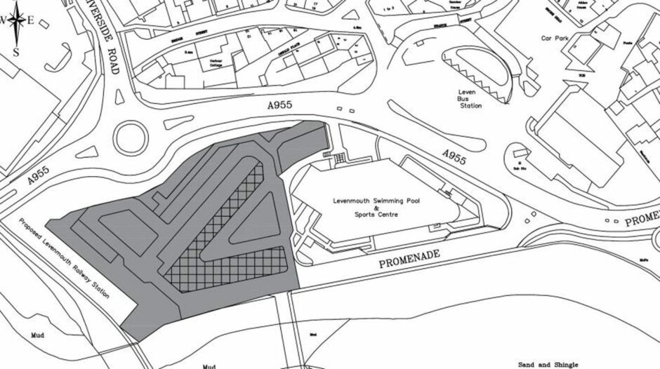 A map showing the Levenmouth rail link parking area.