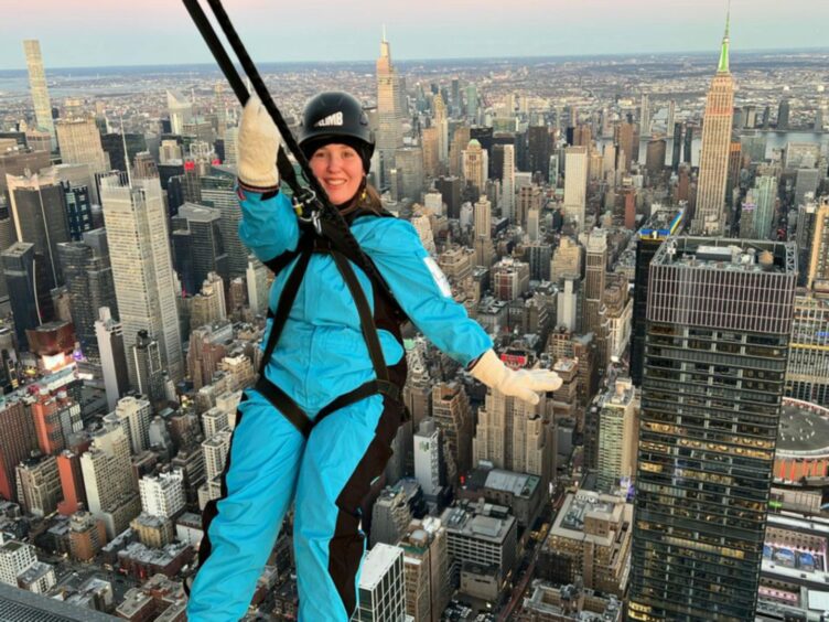 Deafblind Dundee woman Lisa during a challenge which saw her become the first deaf and blind person to scale a 1,200ft skyscraper in New York.