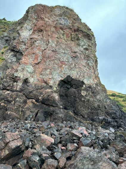 Rock fall at Lunan Bay Cliff in Angus.