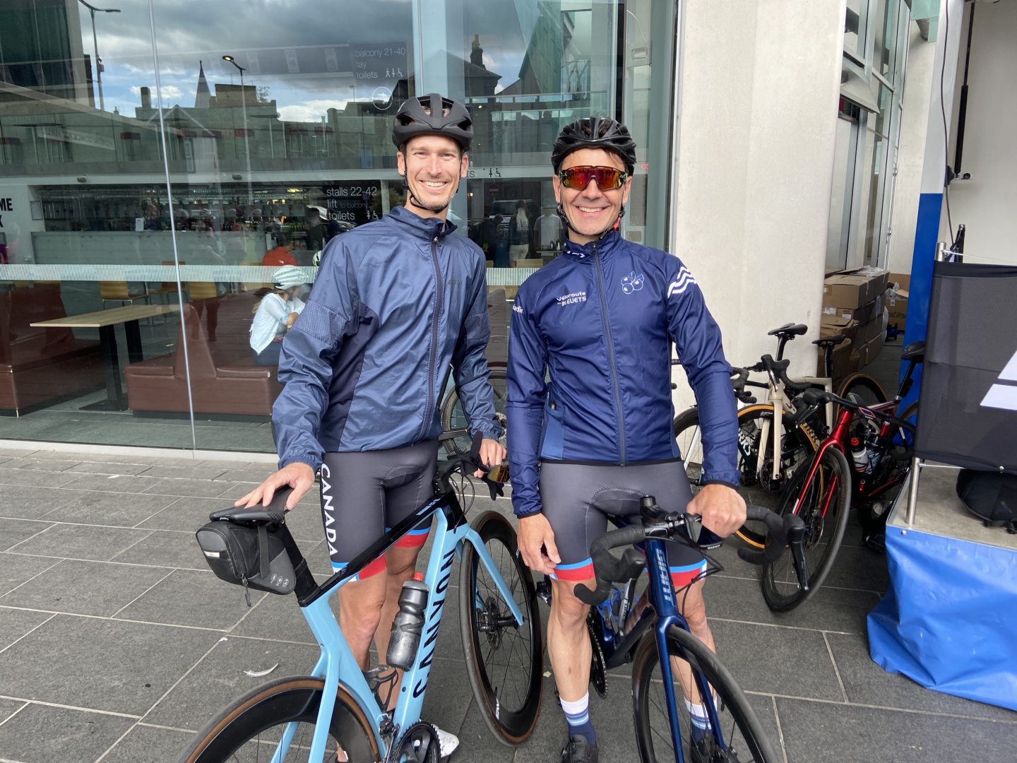 Cyclists Alexandre Doyon, 41, with Sebastien Dasgagne, 48., in Perth.
