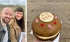 Couple get engaged on St Andrews Beach using famous Fisher and Donaldson fudge doughnut